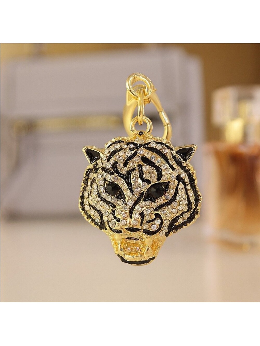 Crystal Rhinestone Tiger Luxury Keychain or Handbag Charm Sparkling Pendant